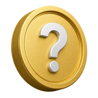 3D gold coin decoration featuring a question mark on the FAQ page